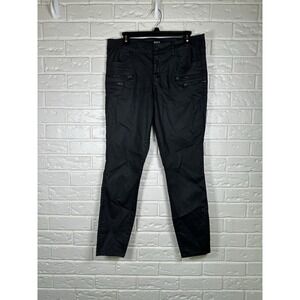A.N.A Size 12 Black Coated Skinny Jeans Grunge Rocker Zip Detail Stretch Pants‎